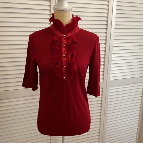 Deep Red Ruffle blouse - Picture 2 of 7